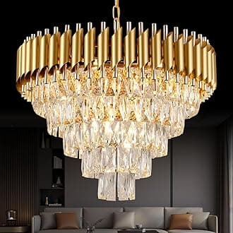 5-Tiers Modern Gold K9 Crystal Chandelier 11 Lights 24'' Contemporary Crystal Pendant Chandeliers Light Fixture for Living Room Dining Room Bedroom Entryway Foyer High Ceiling