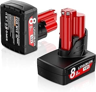 Upgraded 2Pack 8.0Ah 12V Replacement for Milwaukee M12 Lithium-ion Battery M-12 48-11-2420 48-11-2411 48-11-2440 48-11-2402 48-11-2401 48-11-2425 Compatible with Milwaukee 12 Volt Cordless Power Tools