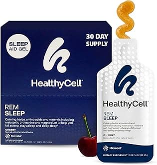 Healthycell REM Sleep Aid Supplement for Adults - Liquid Gel Extra Strength Sleep Supplement with Melatonin, Magnesium, L-Theanine, GABA & Natural Calming Herbs - 30 Gel Packs, Cherry Flavored