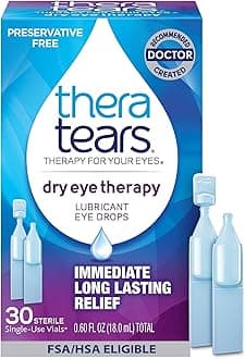 TheraTears Dry Eye Therapy Lubricating Eye Drops for Dry Eyes, Preservative Free eye drops, 30 Single-Use Vials