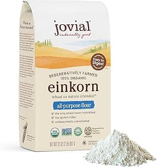 Jovial Organic Einkorn Unbleached All Purpose Flour - Bread Baking Flour for Sourdough, High Protein, Non-GMO, For Organic Pizza & Pasta, European Italian Made, Glyphosate Free - 32 Oz