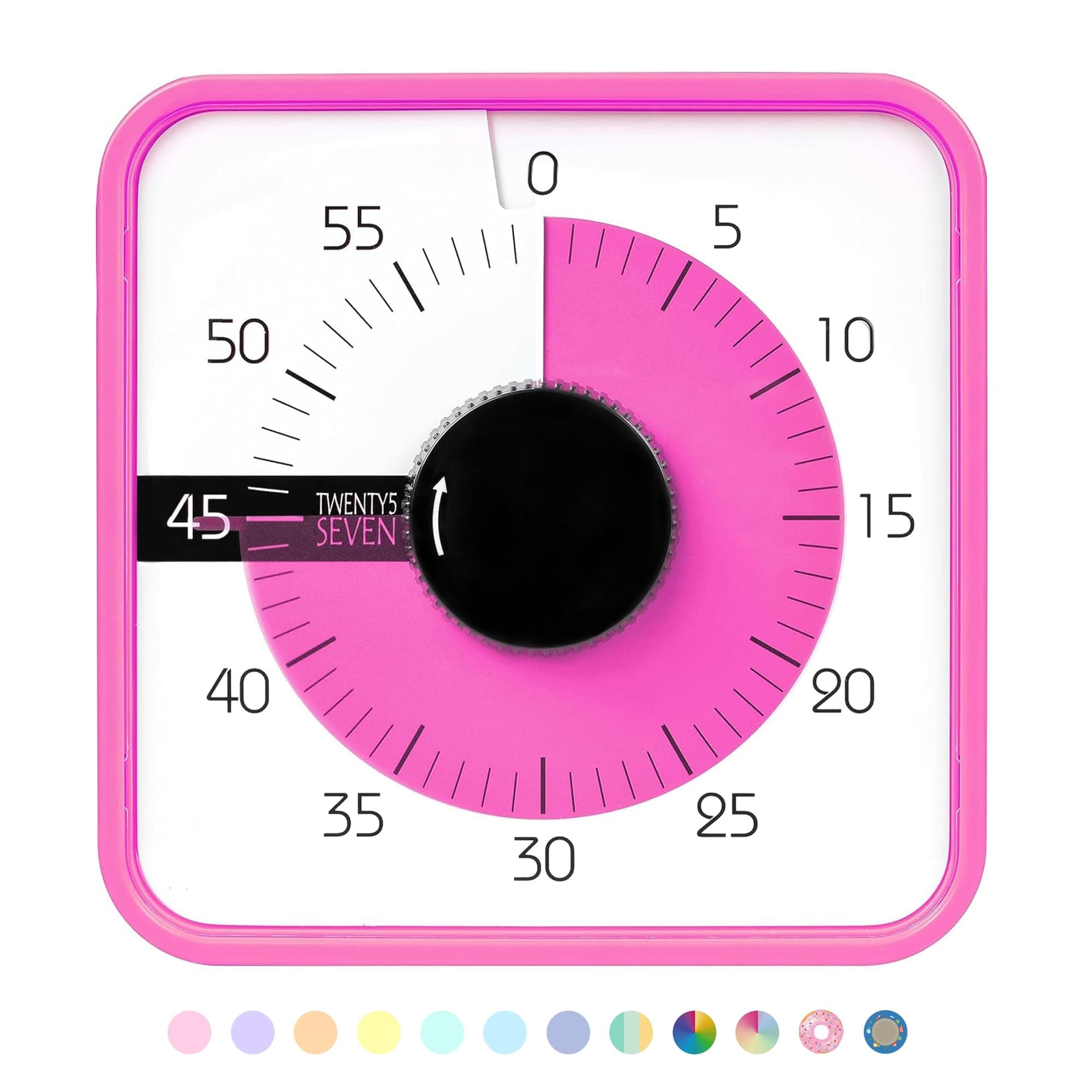 TWENTY5 SEVEN Countdown Timer 7.5 inch; 60 Minute 1 Hour Visual Timer – Classroom Teaching Tool Office Meeting, Mechanical Countdown Clock for Kids Exam Time Management Magnetic, Pink