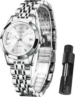 OLEVS Watch Women Sliver Dress Luxury Original Watch for Women Small Wrist Ladies Classic Round Face Hand Watch with Lights Stainless Steel Band Waterproof Quartz Analog Elegant Women Bracelet Watch