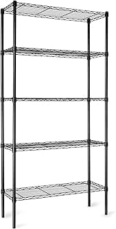 5-Shelf Adjustable Heavy Duty Steel Wire Storage Shelves for Garage, Kitchen, Easy Assembly, 36" x 14" x 72", Black | Heavy Duty, Adjustable, for Kitchen, Garage, Shelving Organizer