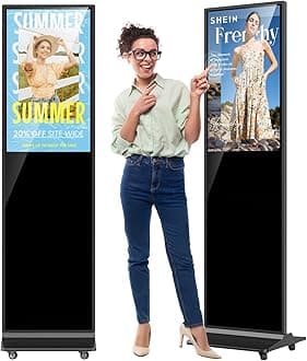JIYANG 32 Inch Indoor Touchscreen Digital Signage Floor Standing Digital Interactive Kiosks LCD Totem Monitor with WiFi/USB Input Auto Media Player Android System,Free Customization Logo