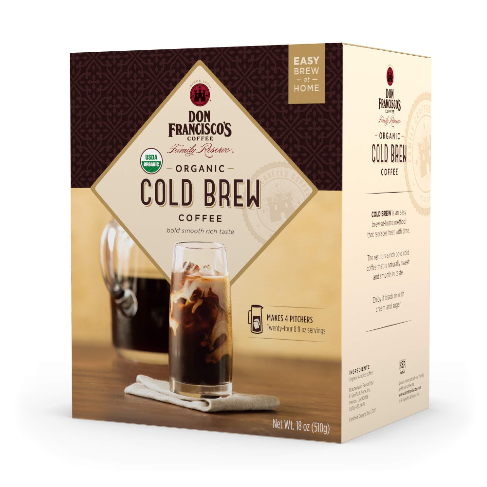 Organic Cold Brew Coffee Pitcher Packs, 8 Count – Easy At-Home Prep – Smooth, Rich, Chocolate Notes – Medium-Dark Roast, 100% Arabica – Makes 4 Pitchers (24 Servings)