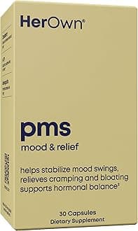 her own PMS, Supports PMS Symptoms, Promotes Positive Mood, Natural Hormone Balance, Helps Relieve Cramping, Hot Flashes Menopause Relief, Gluten and Soy Free, Vegan, 30 Capsules, 30 Servings