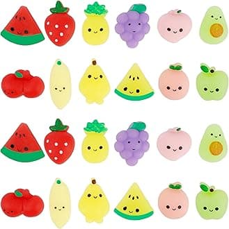 Cllayees 24 Pcs Squishy Toys, Fruits Mochi Squishies, Mini Kawaii Stress Relief Toys Party Favors for Kids Adults Birthday Gifts Classroom Prizes