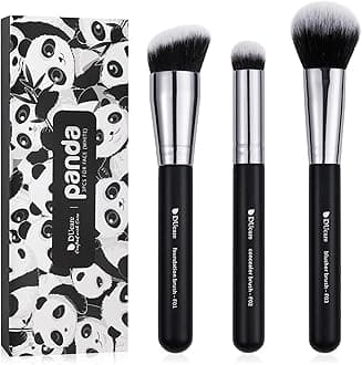 DUcare 3PCS Face Base Makeup Brush Kit - For Foundation, Concealer, Blusher Powder, Works With Liquid, Cream & Powder Products, 100% Vegan Soft Dense Bristles, Travel Essential Makeup Brushes (Black)