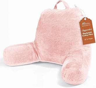 Sasttie Reading Pillow, Velvet Back Pillow for Bed Sitting Up, Adult Back-Rest Support Cushion with Arms for Sit Up on Couch, Sofa, and Floor, Dorm Essentials, Reading Accessories, Peach