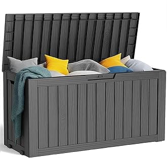 PatioZen 75 Gallon Resin Deck Box, Lockable Patio Outdoor Storage Box for Furniture, Garden Tools and Tools Storage, Waterproof Outside Storage Boxes - Black