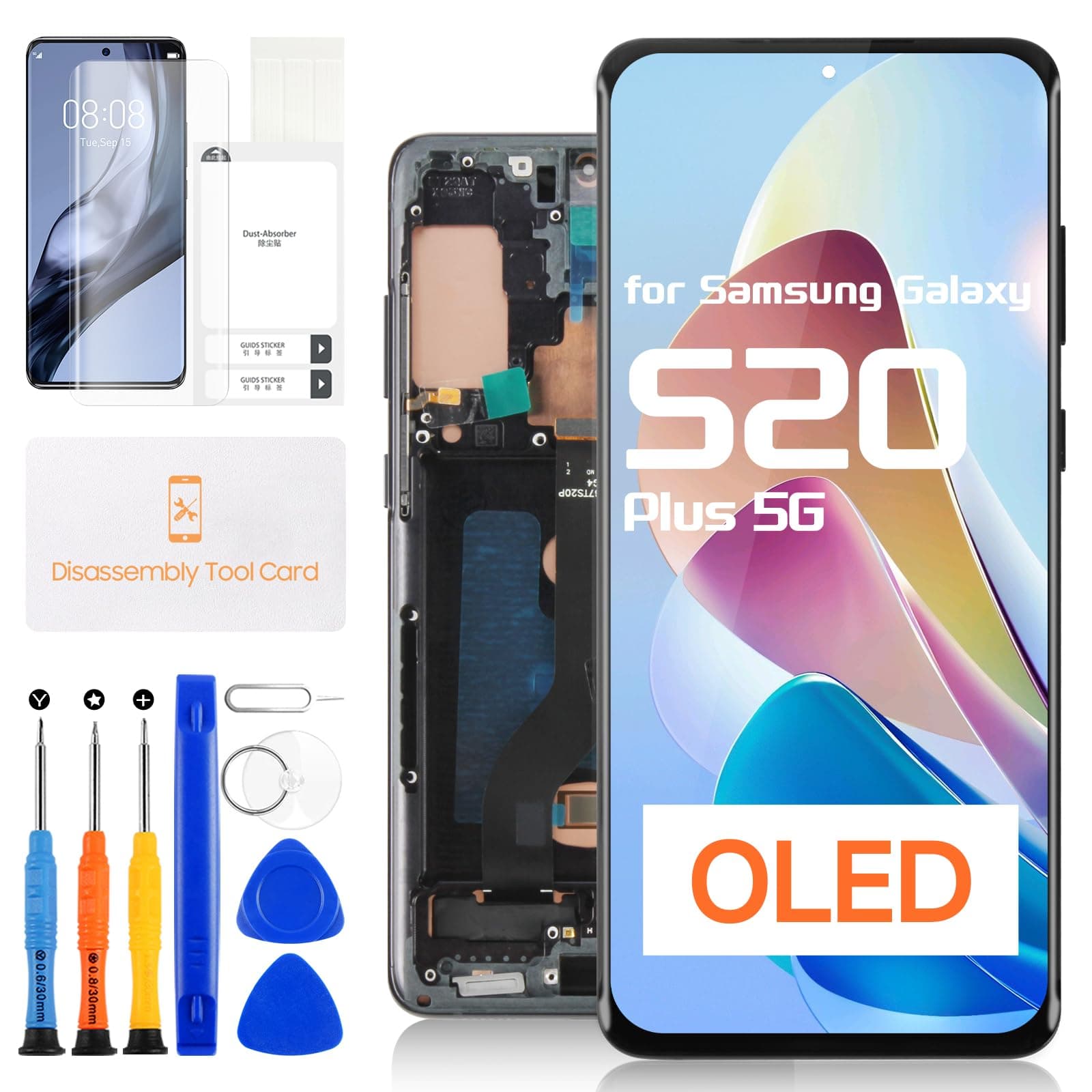 OLED for Samsung Galaxy S20 Plus 5G Screen Replacement Kits,LCD Display for Samsung Galaxy S20+ 5G Digitizer for SM-G986 G986F G986B G986U Touch Screen Assembly with Frame