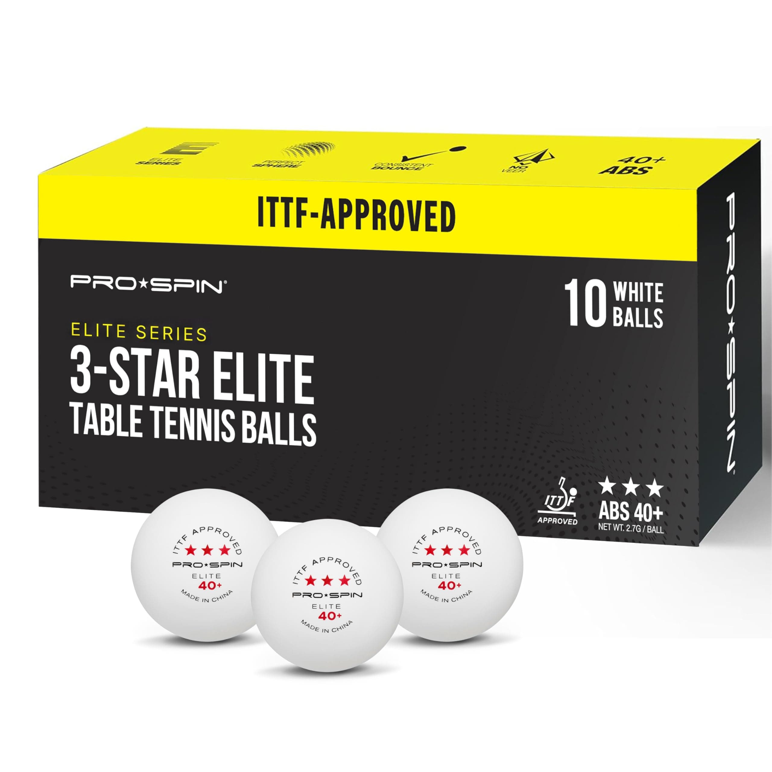 PRO-SPIN Ping Pong Balls - White 3-Star 40+ Table Tennis Balls | High-Performance ABS Training Balls | Ultimate Durability for Indoor & Outdoor Table Tennis