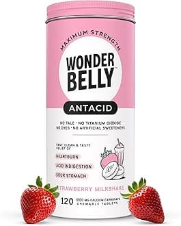 Antacid, Effective Heartburn and Instant Acid Indigestion Relief, Extra Strength Chewable Tablets, 1000 mg Calcium Carbonate, No Talc or Dye, Strawberry Milkshake, 120 Count