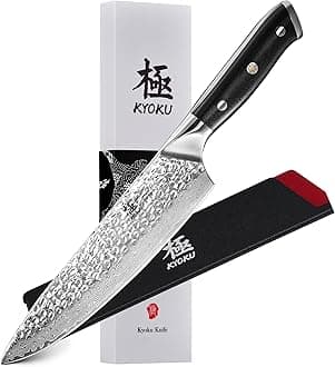 Chef Knife - 8"- Shogun Series Japanese Style VG10 Steel Core Hammered Damascus Blade Kitchen Knife - with Sheath & Case