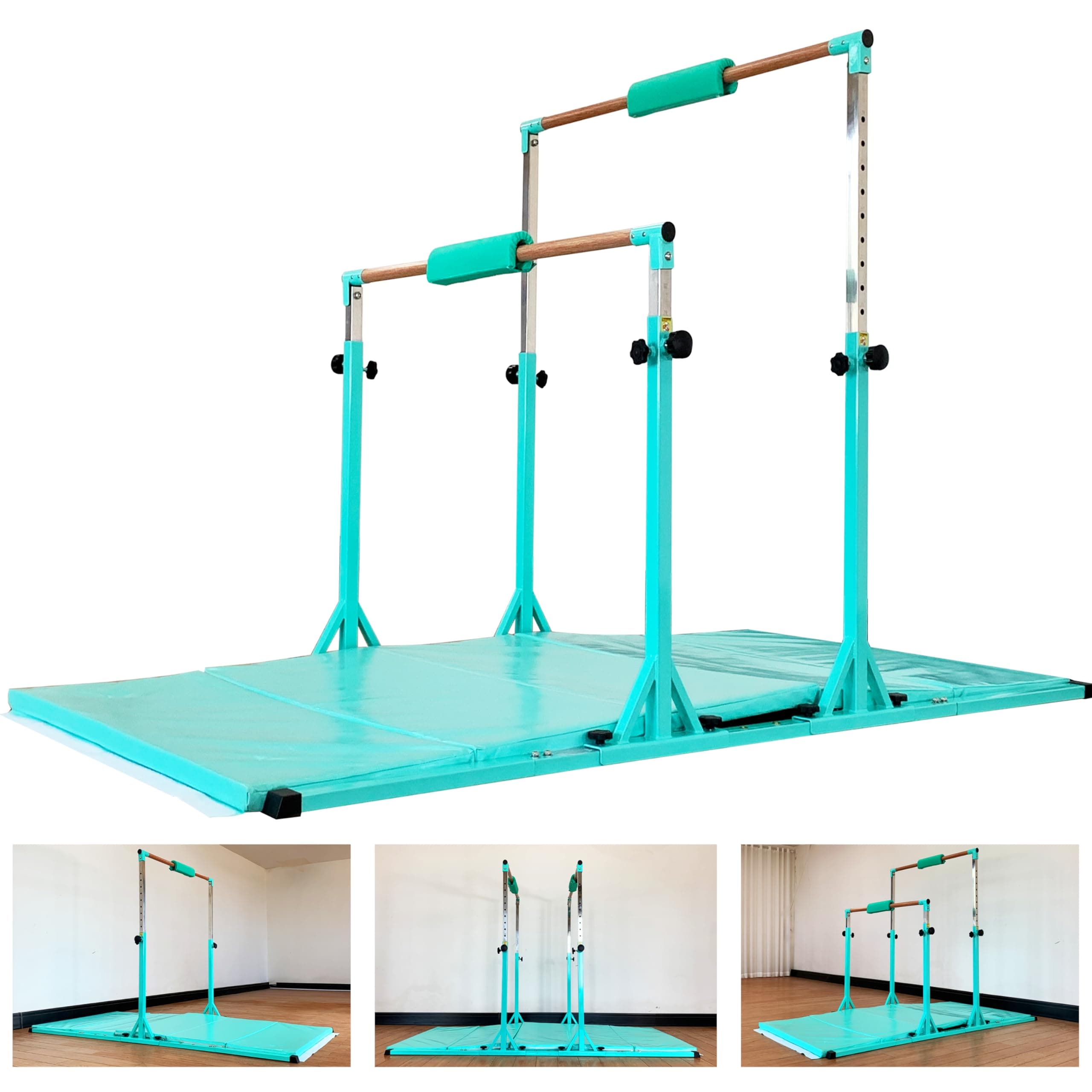 Gymnastics Double Horizontal Bars 3Play Parallel Bars Uneven Bars Gymnastics Training Kip Bar with 304 Stainless Steel Regulating Arms & Fiberglass Rail for Indoor Outdoor Home Club Use