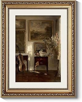 ARPEOTCY Vintage Gold Framed Wall Art, Still Life Interior Cello Paintings, Aesthetic Canvas Prints Artwork with Frame, Classical Victorian Wall Decor for Living Room Bathroom Bedroom 11x14 inch