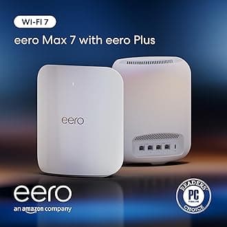 Amazon eero Max 7 mesh wifi system with 1 month free eero Plus (auto-renews) - Supports internet plans up to 10 Gbps, Coverage up to 5,000 sq. ft., Connect 500+ devices, 2-pack