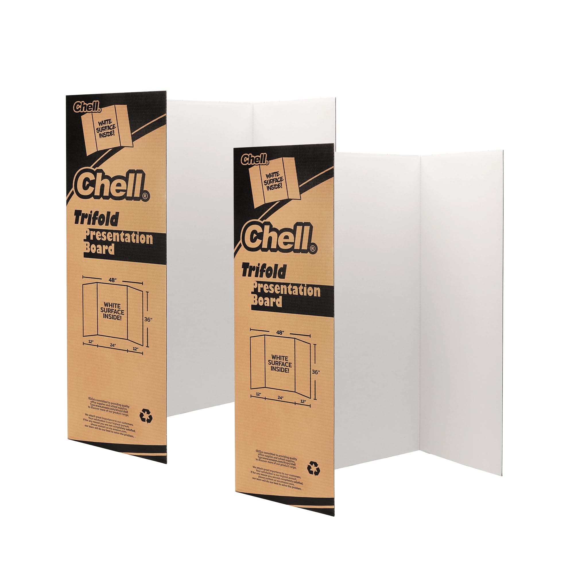 Chell 36" x 48" Large Trifold Poster Board, 2 Pack, White Corrugated Project Boards for Science Fair, School Projects, Event Displays and Business Presentations