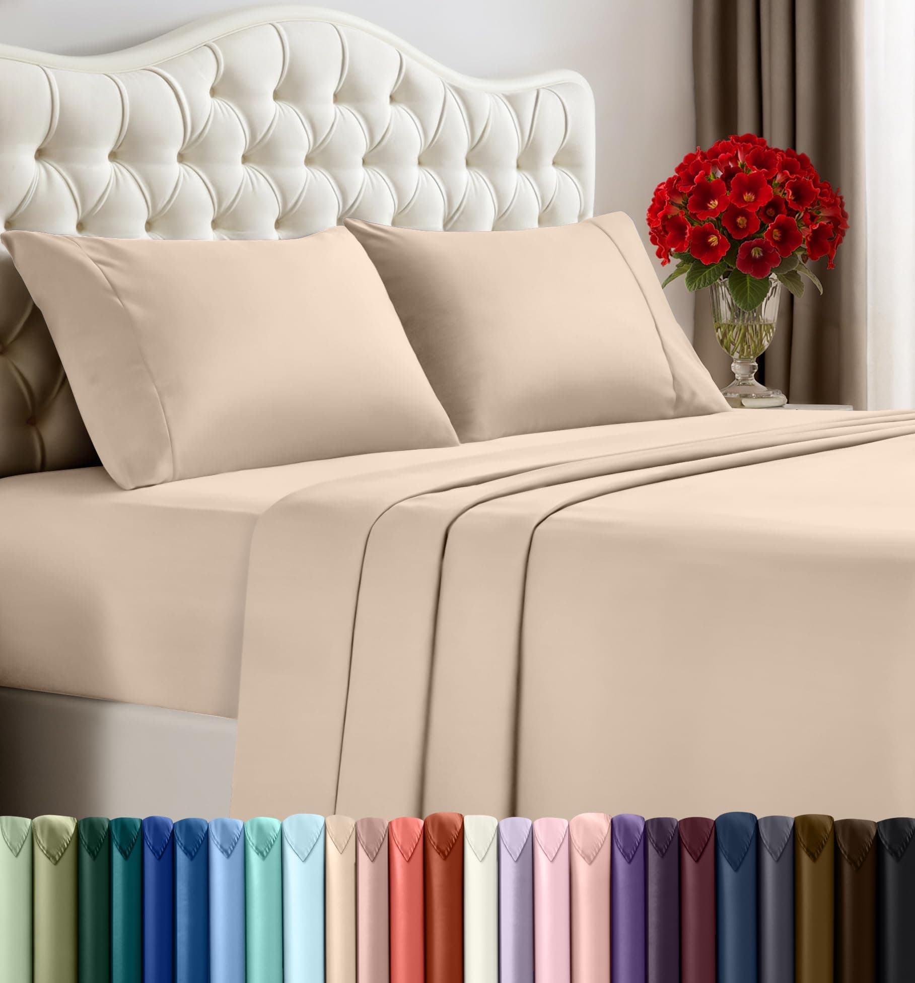 Utopia Bedding California King Sheet Set – 4 Piece Bed Sheets for Cal King Size Bed, Soft and Breathable Microfiber, Includes 1 Fitted Sheet, 1 Flat Sheet and 2 Pillowcases (Beige)