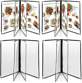 4PCS 8.5 x 11 Inch Menu Covers 4 Page 8 View, Transparent Restaurant Menu Holder for Restaurant Bar Cafe, Fits A4 Size Paper