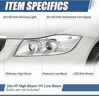 Auto Dynasty LED DRL Headlights Assembly Compatible with 2009-2012 BMW E90 320i 323i 325i 335i 335d 4-Dr Sedan, Driver and Passenger Side, 3D Switchback LED Daytime Running Light Bar, Chrome Housing