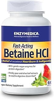 Enzymedica, Betaine HCl, Occasional Heartburn and Indigestion Support, 60 Capsules