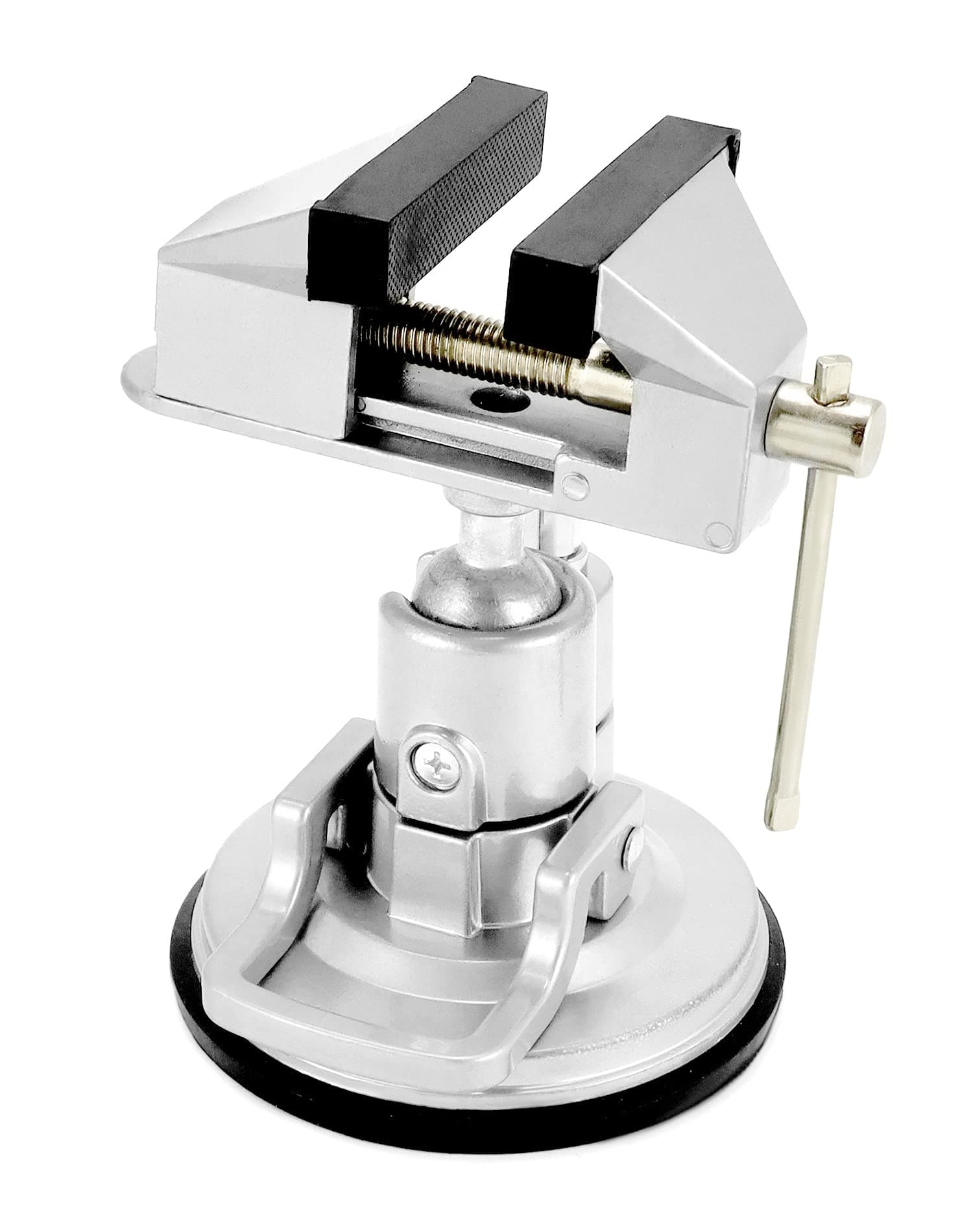 QWORK Portable Vacuum Base Vise with Multi-Angle Rotation - 3.15" Jaw Width Pivots Vise Portable Vacuum Base Vise, for Various Smooth Work Surfaces