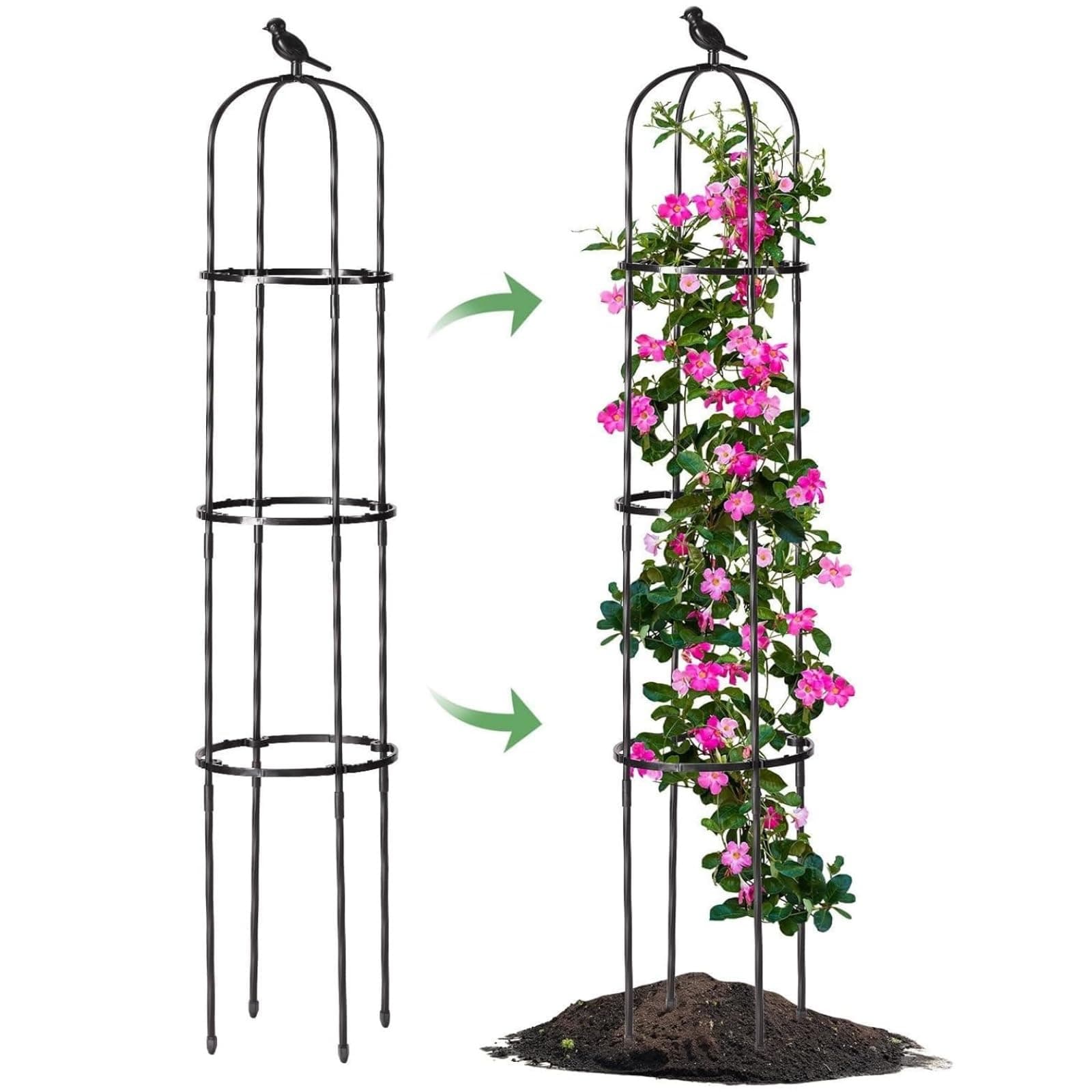 HASTHIP® 120CM Trellis for Climbing Plants, Adjustable Connectable Round Support Sticks for Clematis, Roses, Tomatoes, Ivy - Plastic Climber Support