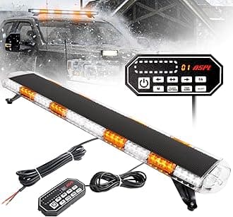 ASPL 47" Low Profile Roof Top Strobe Lights Bar with Controller High Intensity 88 LED Emergency Warning Flashing Traffic Advisor Snow Plow Light for Trucks Vehicles Tow Pickup (Amber/White)