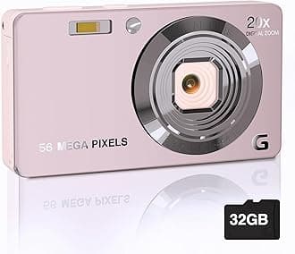Digital Camera, 4K Cameras for Photography, Digital Point and Shoot Camera with 56Mp Autofocus 20X Zoom Anti Shake, Video Camera with 32GB SD Card for Adults, Teens, Beginners(Pink)