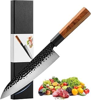 RASSE Japanese Chef Knife Gyuto - 8 Inch Professional Hand Forged Kitchen Knife High Carbon AUS-8 Stainless Steel with Rosewood Handle & Gift Box