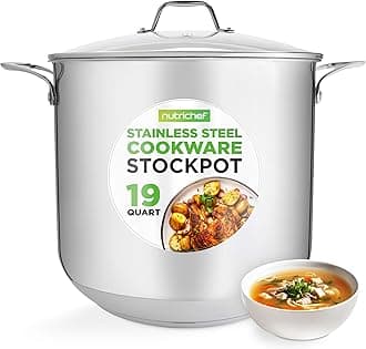 19-Quart Stainless Steel Stockpot – 18/8 Food Grade Heavy-Duty Induction-Compatible Pot with See-Through Lid, Ideal for Stews, Broths, Simmering & Soups, Dishwasher Safe – NCSP20