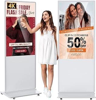 55 inch Indoor Digital Signage 4K Touchscreen IPS Floor Standing Digital Kiosks Interactive Displays with WiFi HDMI/USB Input Auto AD Player, Android OS White