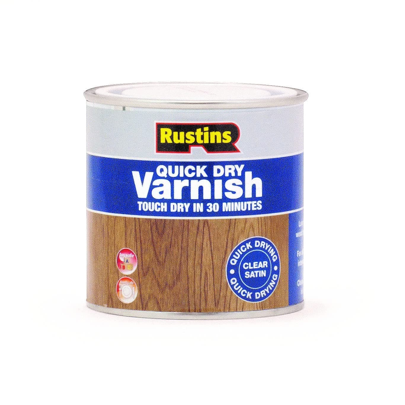 RUSTINS Quick Dry Varnish, Satin Clear, 250 ml -Fast-Drying Water-Based Wood Varnish; Durable Non-Yellowing Finish in Gloss, Satin or Matt for Indoor Use