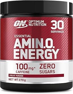 Optimum Nutrition Amino Energy Pre Workout Powder, Energy Drink with Amino Acids, BCAA, L-Glutamine and L-Leucine, Food Supplement with Vitamin C and Caffeine, Fruit Fusion Flavour, 30 Servings, 270 g