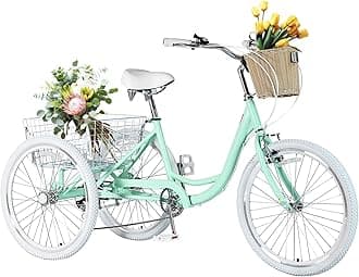 Adult Tricycles for Adults, 7 Speed Adult Trikes, 20/24/26 inch 3 Wheel Bike with Basket, Three-Wheeled Cruiser Bicycles for Women and Men, Without Fenders
