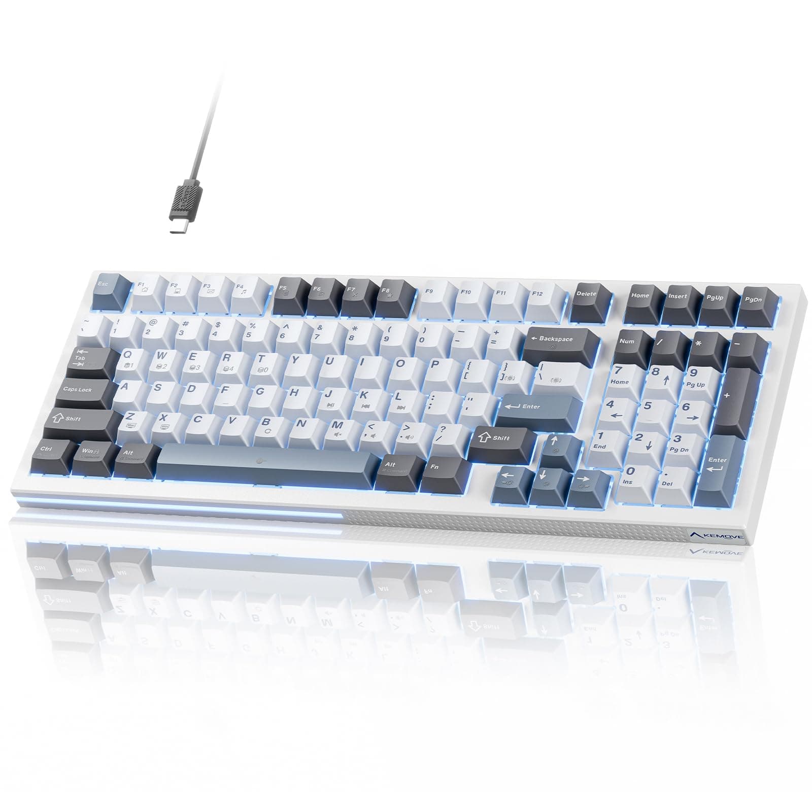 KEMOVE K98SE Mechanical Gaming Keyboard, 98 Keys LED Backlit Programmable Keyboard, 96% Wired Computer Keyboard with Double Sound Dampening Foam, Pre-lubed Blue Switch