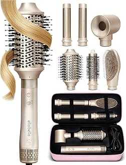 ELLA BELLA® 6 in 1 Professional Hot Air Styler • Powerful Hair Dryer & Straightener Set • Styling Without Heat Damage • Fast Drying Curling Volumizing Straightening • Includes Protective Travel Case