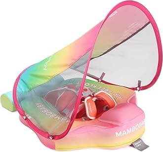 Mambobaby Float with Canopy Baby Float Non-Inflatable Baby Pool Float Solid Swimming Float Upgraded Add Tail Never Flip Over for Infant 3-24 Months, Rainbow Pink