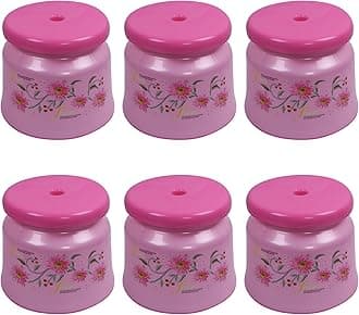 Kuber Industries Pack of 6 Bathroom Stool | Plastic Stool for Bathroom | Stool for Sitting | Anti -Slip with Strong Bearing | Patla for Toilet | Printed Design | Pink