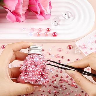 100g Flatback Pearls for Crafts,Assorted Sizes Half Round Pearl Beads Rhinestones for Nails,Pearl Flatback Resin Cabochons Beads for DIY Crafts Decoration (Pink Series)
