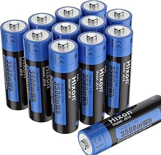 Hixon 1.5V AA Rechargeable Lithium Batteries, 3500mWh High Capacity Double AA Battery,Full Recharged 12-Pack for Household Device,1600Cycle,Max 3A Discharge-Charger Not Included