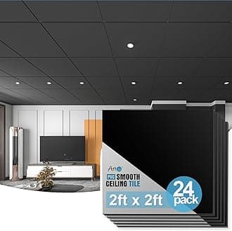 Art3d 24-Pack Smooth 3D Decorative Suspended Drop Ceiling Tiles 2ft x 2ft in Black, PVC Ceiling Panels 24 x 24in.