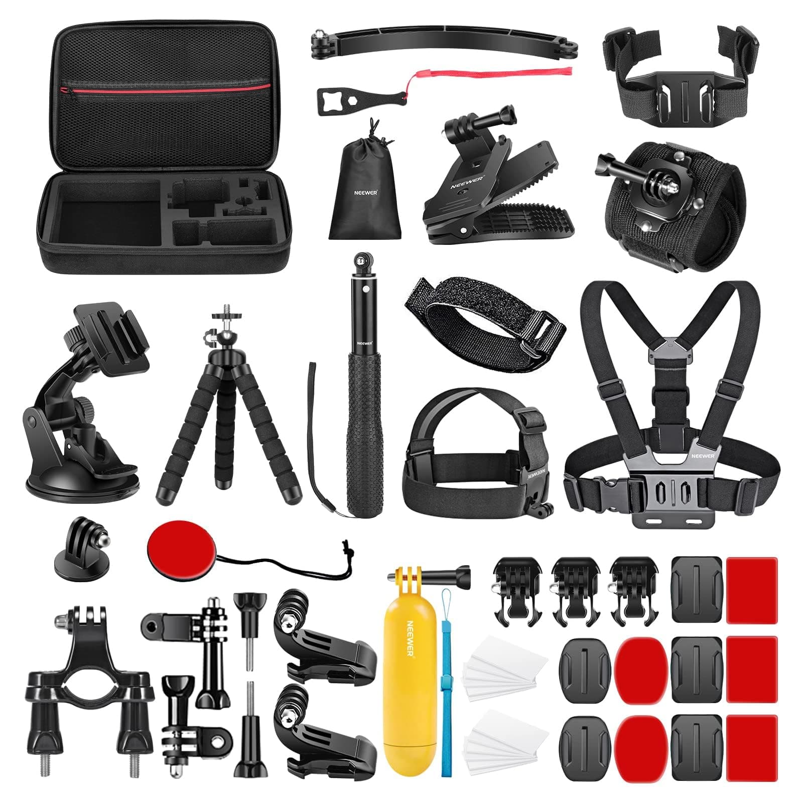 50 In 1 Action 5 Camera Accessory Kit Compatible with GoPro Hero 13 12 11 DJI OSMO 4 3 2 Insta360 X4 X3 SJCAM AKASO VicTsing APEMAN Campark Sony Sports DV with GP-10 Action Camera Pole Mount