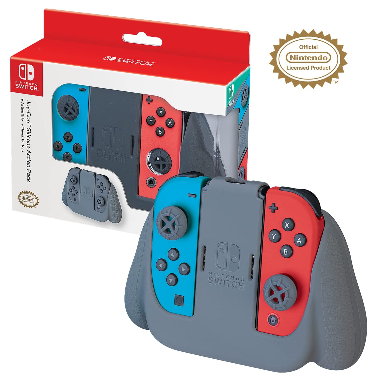 RDS Industries Nintendo Switch Joy-Con Action Pack - Includes Silicone Action Grip and Analog Stick Thumb Grips for Enhanced Comfort and Grip During Game Play - Nintendo Switch