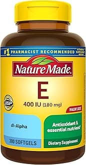 Nature Made Vitamin E 180 mg (400 IU) dl-Alpha, Dietary Supplement for Antioxidant and Skin Support, 300 Softgels, 300 Day Supply