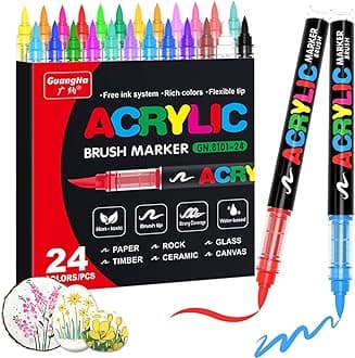 Acrylic Paint Markers,24 Colors with Direct-Liquid Ink Control System, Professional-Grade Paint Pen for Rock Painting, Canvas, Glass, Plastic, Fabric & Creative Crafts
