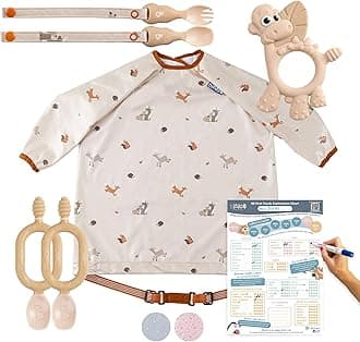 Sponsored Ad – BIBaDO Starter Baby Feeding Set - Includes Feeding Bibs, Weaning Spoons, Baby Cutlery, Teether & Weaning Poster, BPA-Free, Perfect for Weaning and First Foods - Fawn
