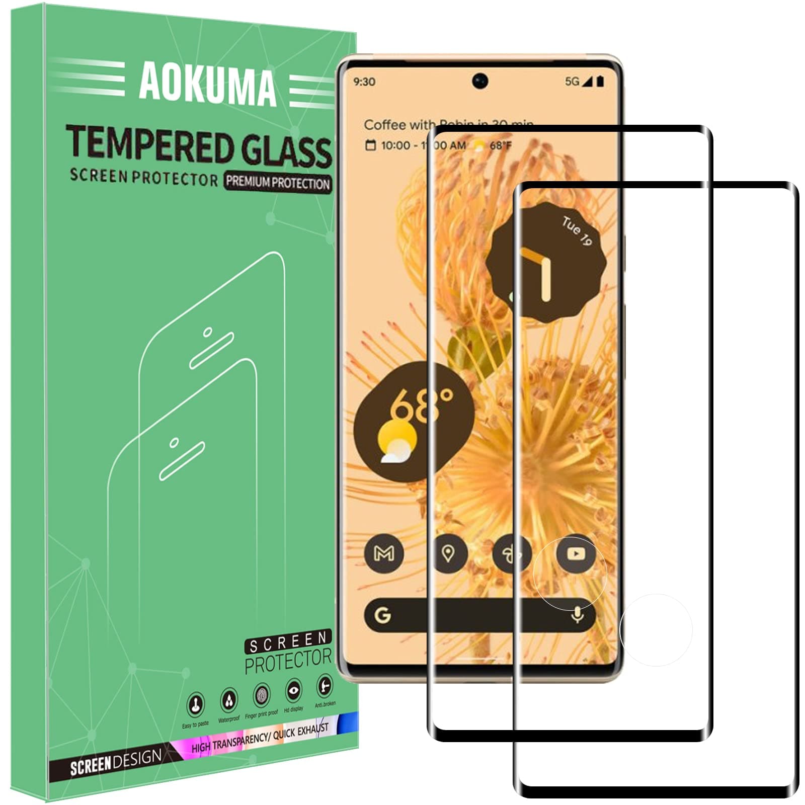 Google Pixel 6 Pro Tempered Glass Screen Protector, Premium 3D Curved Edge Guard Film, Edge to Edge Full Screen Cover, work with most case(Black Edge)